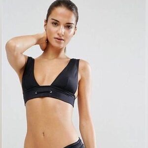 ASOS - Deep Band High Triangle Plunge Bikini Top with Eyelets - Black / US 4